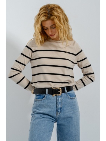 basic ριγέ πλεκτό με λεπτομέρεια κουμπιών (beige.blk) σε προσφορά