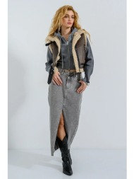 midi ντένιμ φούστα με άνοιγμα (grey)