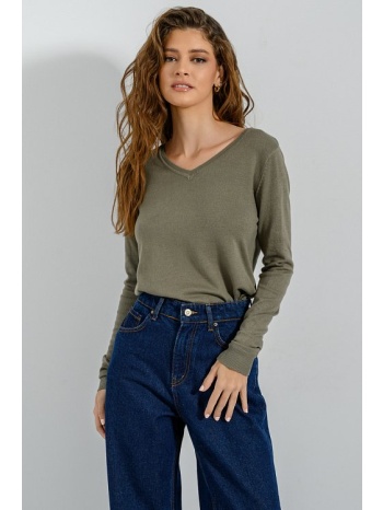 basic πλεκτό με v ντεκολτέ (khaki) σε προσφορά