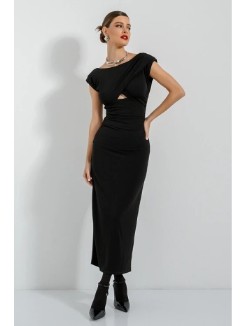 midi φόρεμα με σούρες και cut out λεπτομέρεια (black) σε προσφορά