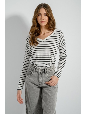 βαμβακερή basic ριγέ μπλούζα (offwht/blk) σε προσφορά