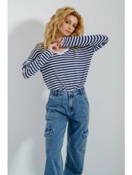 ριγέ μπλούζα με v ντεκολτέ (mrn/white)