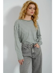 ριγέ μπλούζα με στρογγυλή λαιμόκοψη (l.khaki/wht)