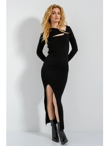 midi πλεκτό φόρεμα με cut out λεπτομέρεια (black) σε προσφορά