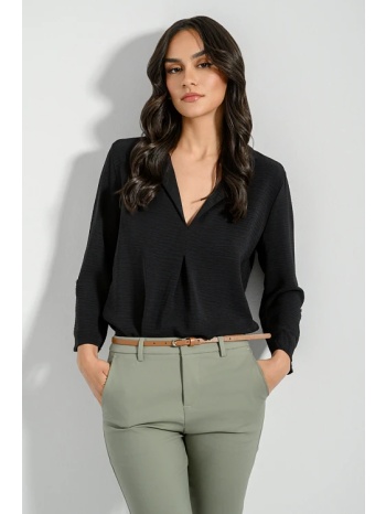 μπλούζα με γιακά και πιέτα (black) σε προσφορά