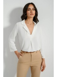 μπλούζα με γιακά και πιέτα (off white)