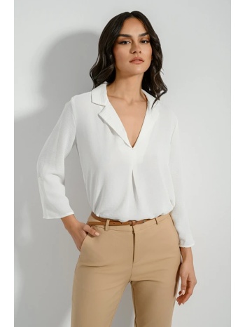 μπλούζα με γιακά και πιέτα (off white) σε προσφορά