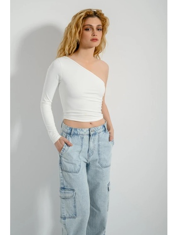 λύκρα κροπ τοπ με έναν ώμο (off white) σε προσφορά