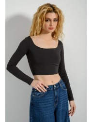 λύκρα κροπ τοπ με μακριά μανίκια (black)
