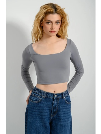 λύκρα κροπ τοπ με μακριά μανίκια (grey) σε προσφορά