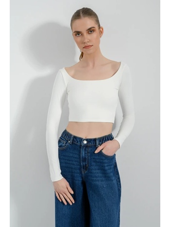λύκρα κροπ τοπ με μακριά μανίκια (off white) σε προσφορά