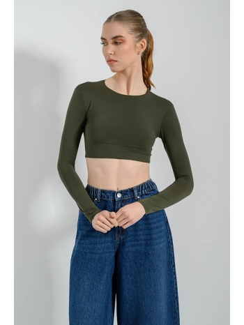 λύκρα κροπ τοπ με μακριά μανίκια (olive) σε προσφορά