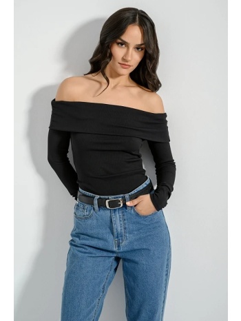 ριπ τοπ με ακάλυπτους ώμους και γυριστό γιακά (black) σε προσφορά