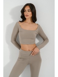 λύκρα κροπ τοπ με μακριά μανίκια (tan)