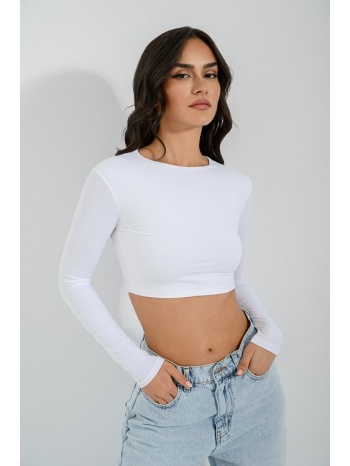 λύκρα κροπ τοπ με μακριά μανίκια (white) σε προσφορά