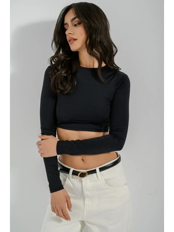 λύκρα κροπ τοπ με μακριά μανίκια (black) σε προσφορά