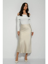 midi φούστα με σατινέ υφή (cream)
