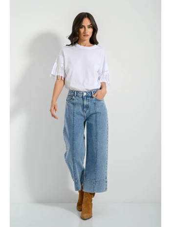 ψηλόμεση ντένιμ κιλότ με ραφή (light blue) σε προσφορά