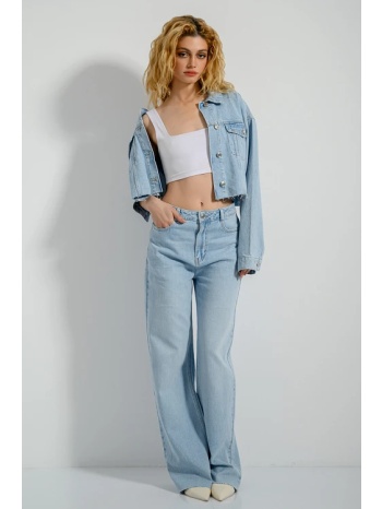 wide leg ντένιμ με ξέφτια (light blue) σε προσφορά