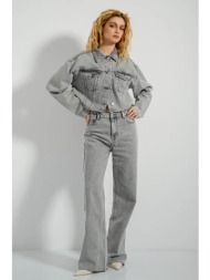 wide leg ντένιμ με ξέφτια (light grey)