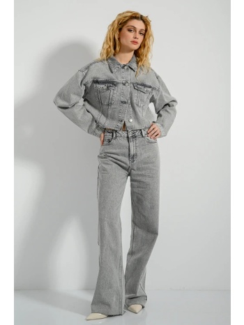 wide leg ντένιμ με ξέφτια (light grey) σε προσφορά