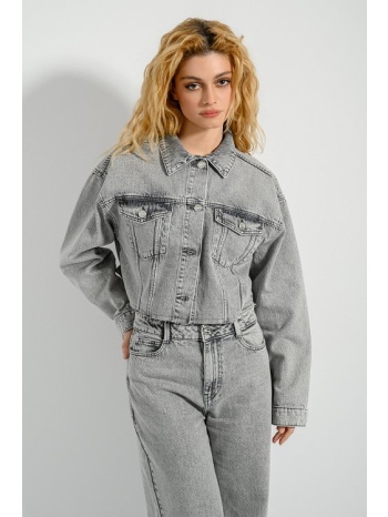 ντένιμ overshirt τζάκετ με ξέφτια (light grey) σε προσφορά