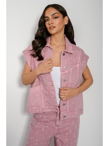 oversized ντένιμ ροζ γιλέκο με σκισίματα (d.pink) σε προσφορά