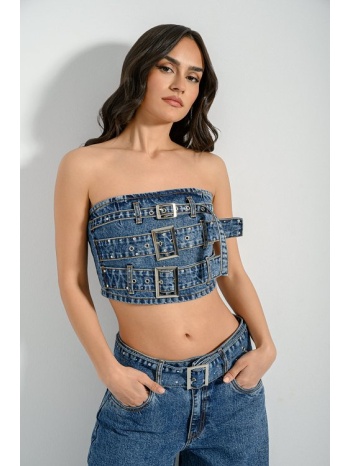 strapless ντένιμ τοπ μπαντό με τρουκς (medium blue) σε προσφορά