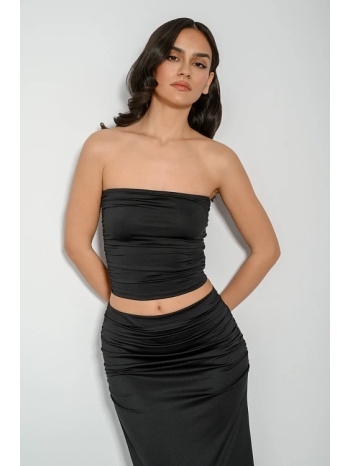 strapless κροπ τοπ με σούρες (black) σε προσφορά