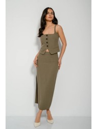 midi φούστα με άνοιγμα στο πλάι (olive)