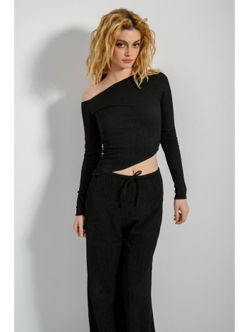 γκοφρέ ασύμμετρο τοπ με έναν ώμο (black) σε προσφορά