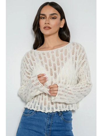 πλεκτό κροσέ τοπ με μακριά μανίκια (sand) σε προσφορά