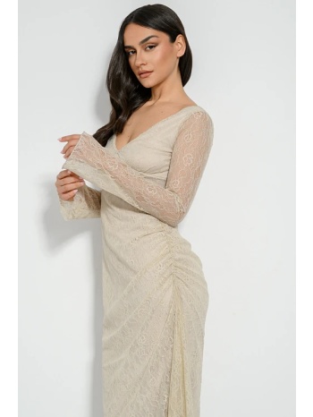 midi φόρεμα δαντέλα με ασύμμετρο τελείωμα (ecru) σε προσφορά