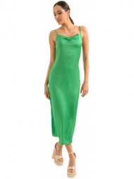 midi φόρεμα με σατινέ όψη και άνοιγμα (green)