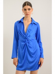 μίνι φόρεμα με σατινέ όψη και κόμπο (blue)