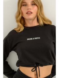 κροπ φούτερ με τύπωμα και δέσιμο (black)