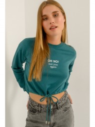 κροπ φούτερ με τύπωμα και δέσιμο (dark.aqua)