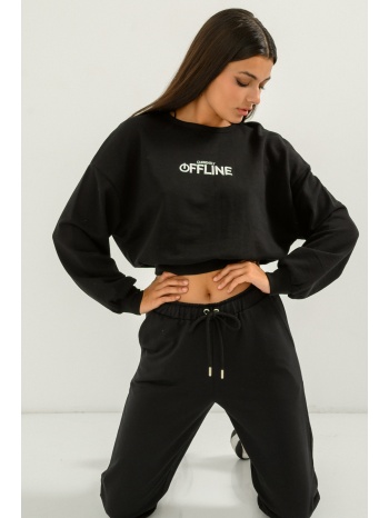 κροπ φούτερ με τύπωμα και δέσιμο (black) σε προσφορά