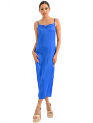 midi φόρεμα με σατινέ όψη και άνοιγμα (blue)