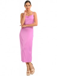 midi φόρεμα με σατινέ όψη και άνοιγμα (pink)