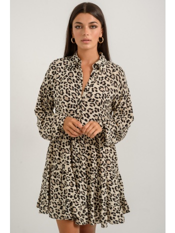 μίνι σεμιζιέ φόρεμα με leopard print και βολάν (multi)