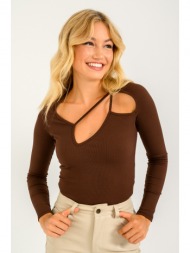 ριπ τοπ με ασύμμετρη λεπτομέρεια (brown)