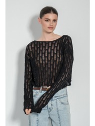 πλεκτό κροσέ τοπ με μακριά μανίκια (black)