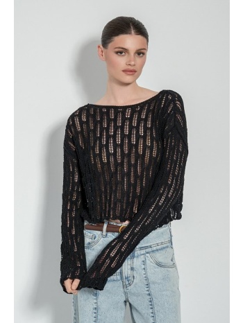 πλεκτό κροσέ τοπ με μακριά μανίκια (black) σε προσφορά