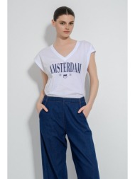 t-shirt με τύπωμα και v λαιμόκοψη (white)