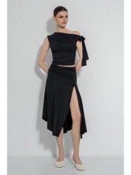 midi λύκρα φούστα με σκίσιμο (black)