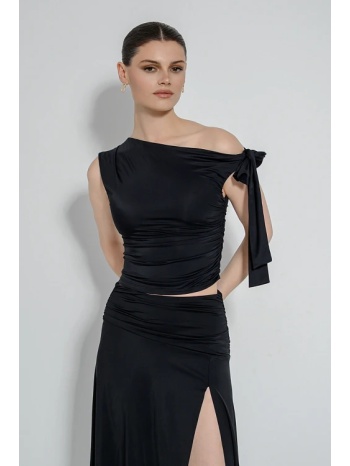 λύκρα τοπ με δέσιμο στον ώμο και σούρες (black) σε προσφορά