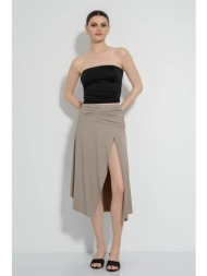midi λύκρα φούστα με σκίσιμο (tan)