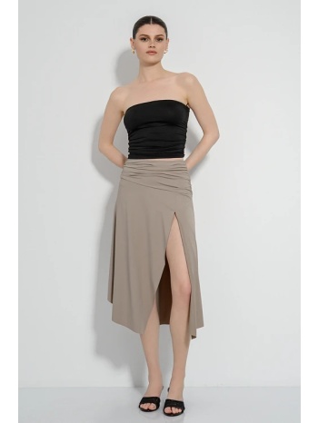 midi λύκρα φούστα με σκίσιμο (tan) σε προσφορά