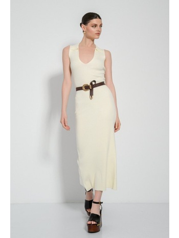 midi πλεκτό αμάνικο φόρεμα με γιακά (sand) σε προσφορά